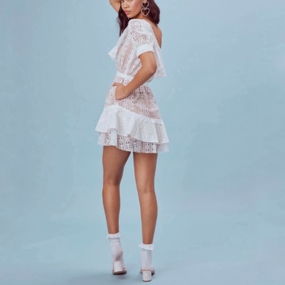 NWOT FOR LOVE & LEMONS LOVEBIRD LACE ONE SHOULDER MINI DRESS - Picture 3 of 6